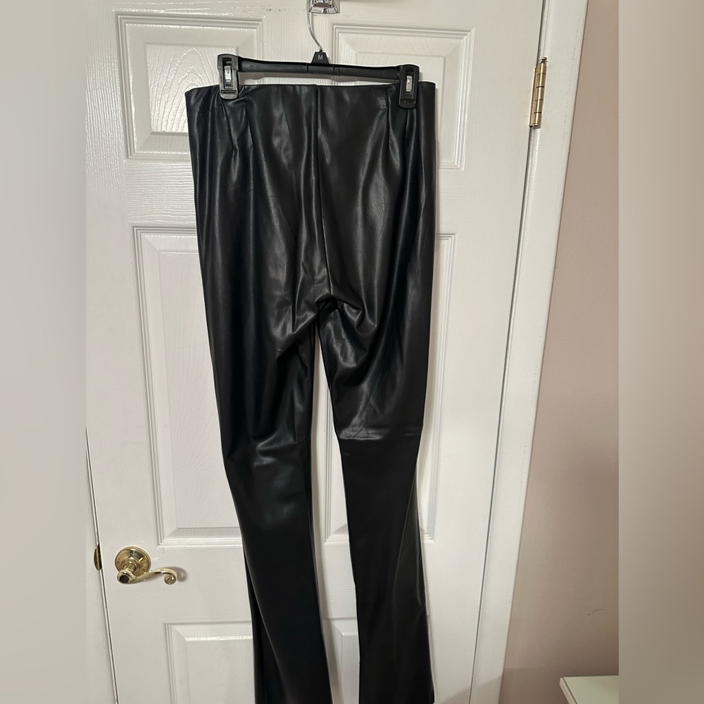 Split Hem Black Leather Leggings - image 4